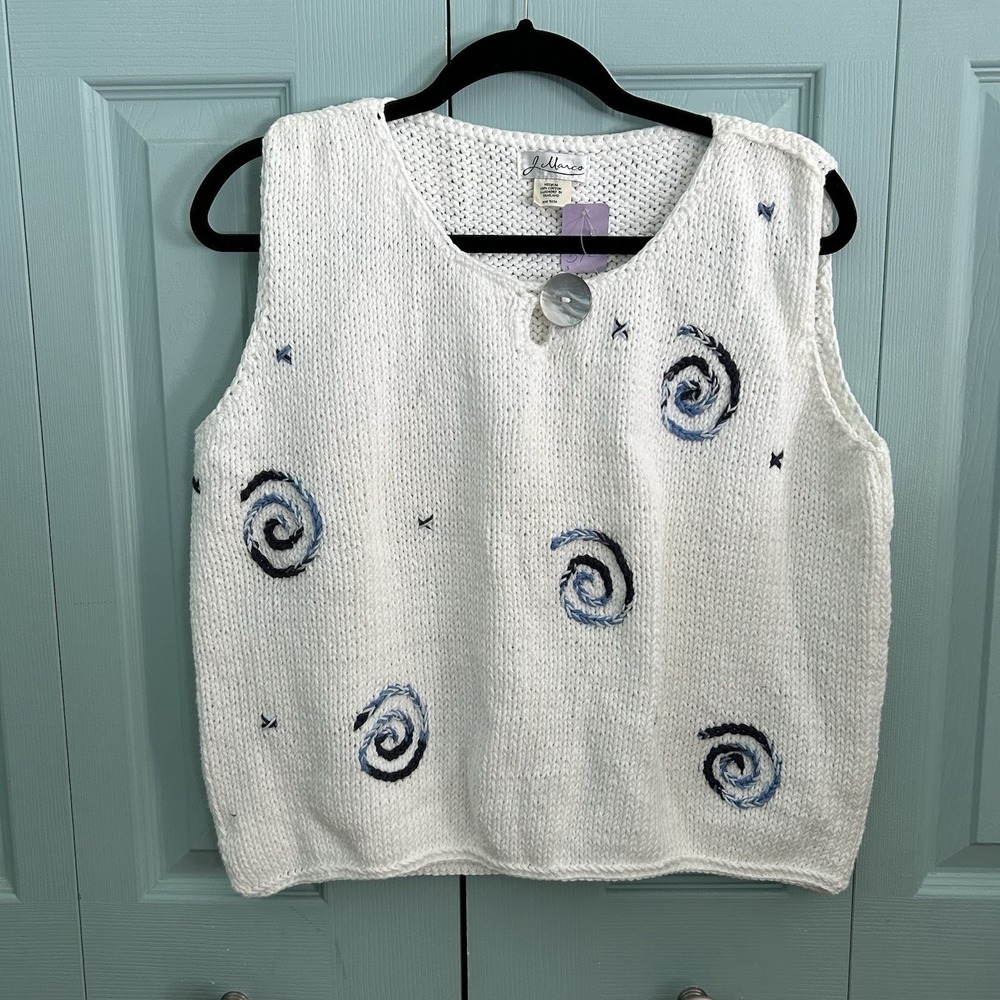 J. Marco Womens White Knit Artsy Sweater Vest X-Large Blue Swirls